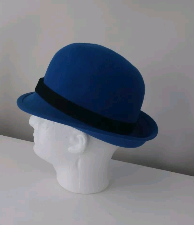 New Bollman Hat Co. 100% Wool Doeskin Felt Bowler Royal Blue Hat USA MADE. Nice