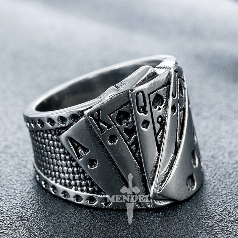 MENDEL Mens Biker Casino Lucky Poker Ring Jewelry Men Stainless Steel Size 7-15