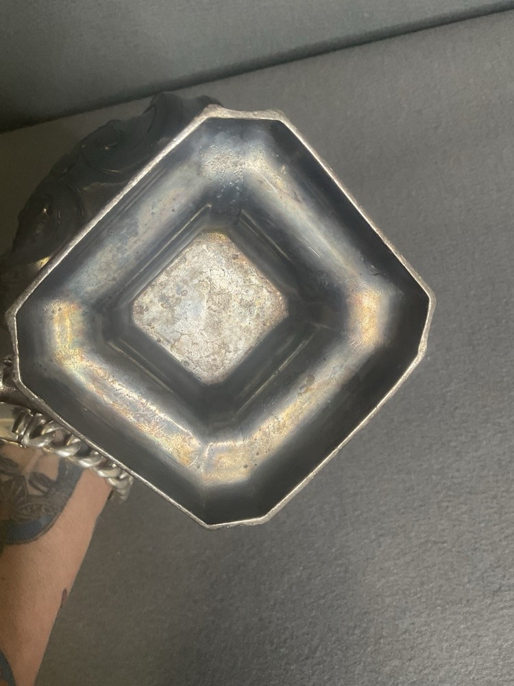 ANTIQUE SILVER PLATE Tall Square Vase