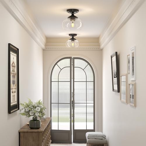 Industrial Semi Flush Mount Ceiling Light, 8.3" Ceiling Light 8.3 inch Black