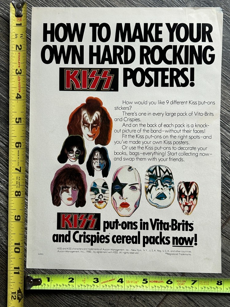 KISS Ad Kiss Put-Ons Vita-Brits Cereal Australia 1980 Vintage Kiss Aucoin Era B