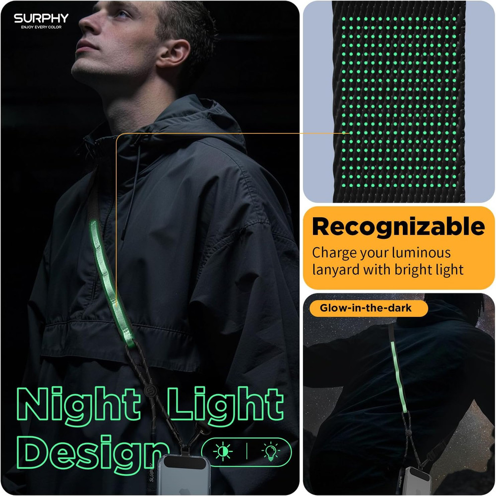 Phone Lanyard Crossbody with Light-Activated Strap, Easy Adjustable Phone Strap