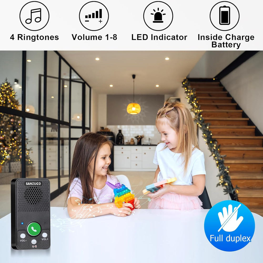 Hands-Free Wireless Doorbell Intercom - 1000ft Range, Waterproof, LED Flash