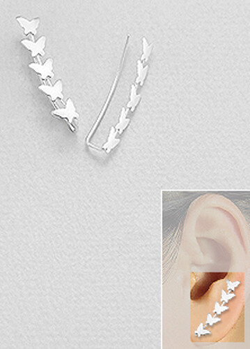 Butterflies Align Ear Cuff Climber Hook CRAWLER Earrings Solid Sterling Silver