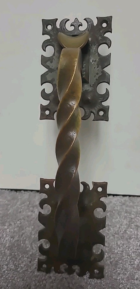 Antique Victorian 10" Brass Twisted Bar Door Pull Handle Set with Backplates