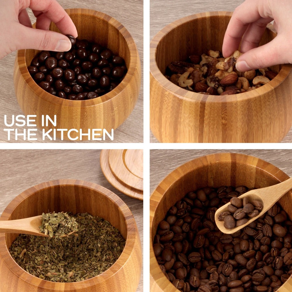 Bamboo Salt Cellar Container Bowl with Lid