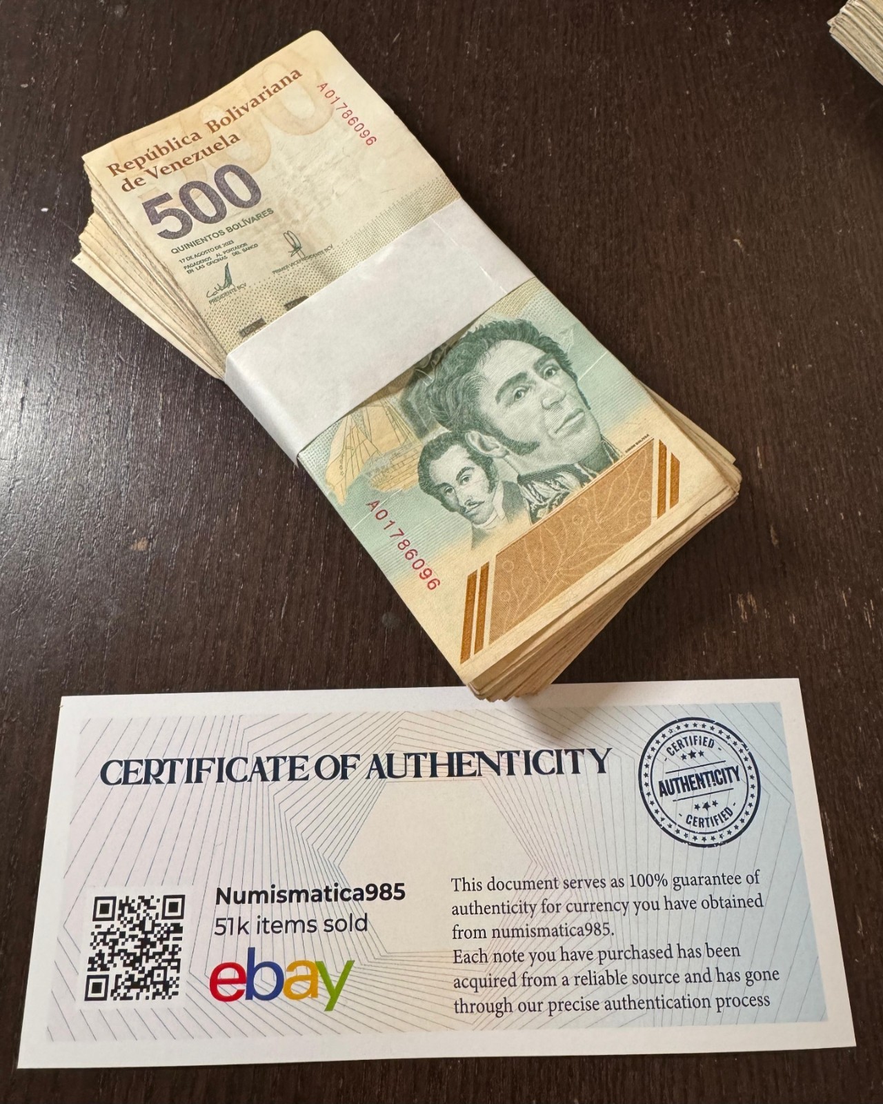 VENEZUELA 500 DIGITALES 2023 UNC x 100 buldle  500 Million COA Included