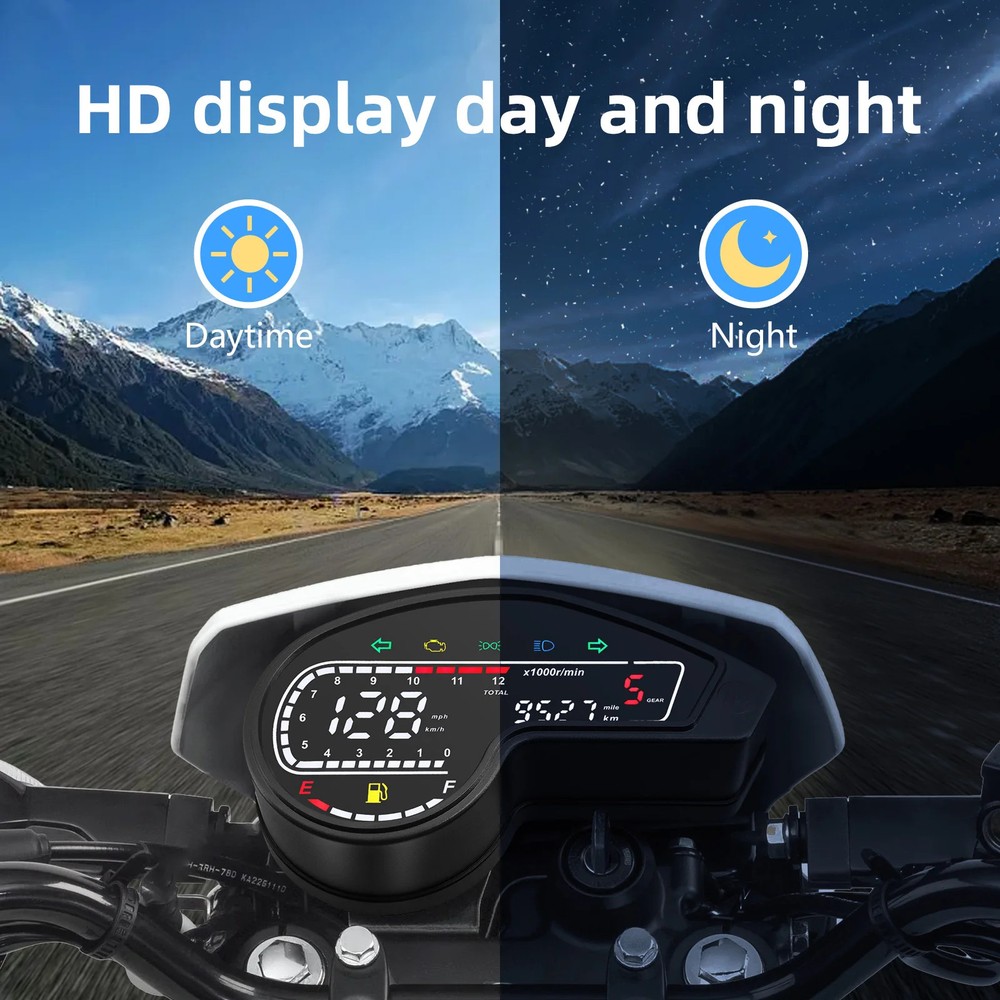 Universal Motor Digital Speedometer LED Tachometer Dashboard Instrument Panel