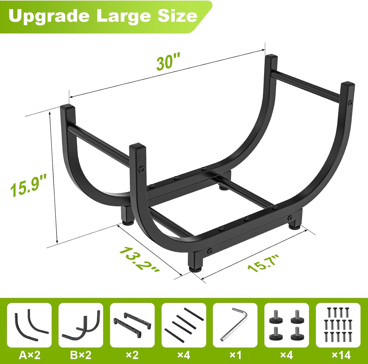 Firewood Rack 30in Outdoor Indoor Storage Rustproof Stable Log Holder Fireplace