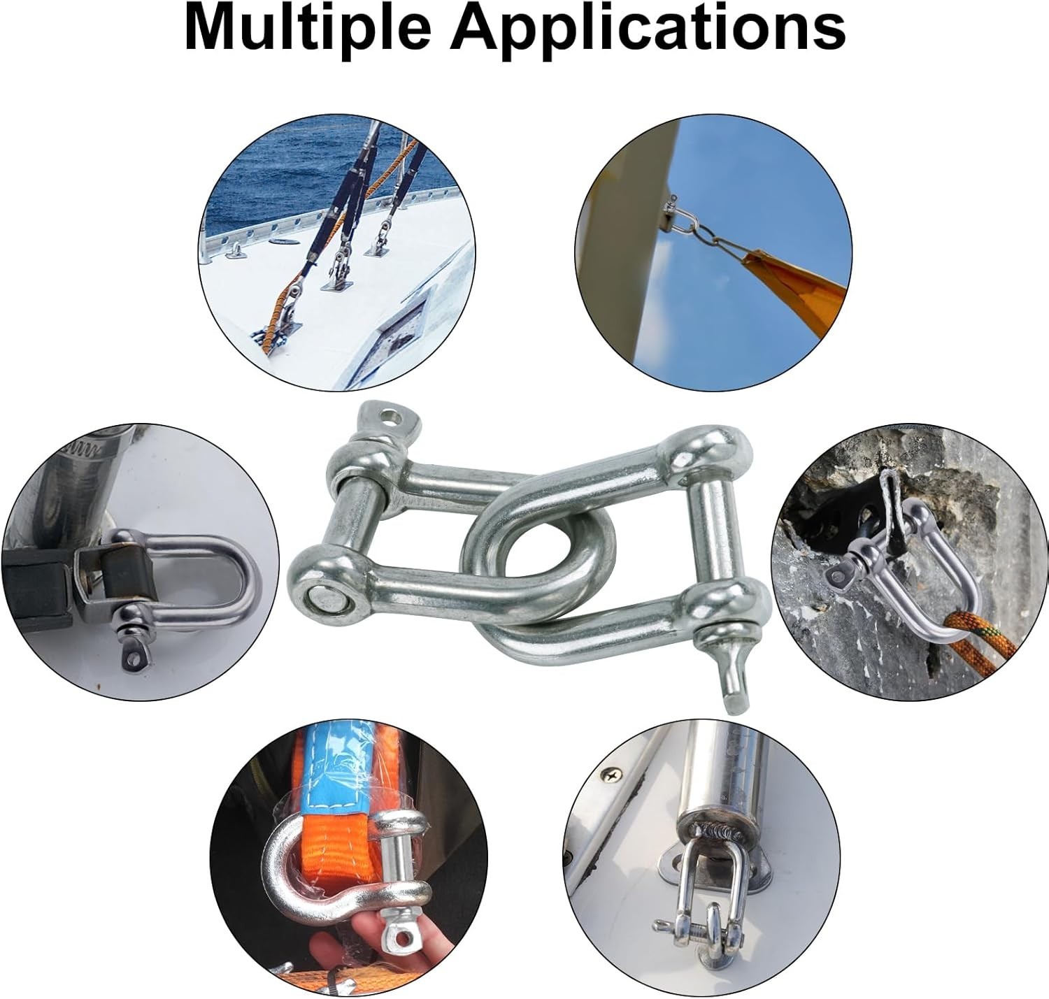 6 Pcs 1/4 D Ring Anchor Shackles, Stainless Steel Clevis Shackle, Marine Boat