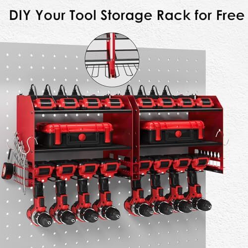 Power Tool Organizer Wall Mount with Charging Station, 4 Drill Holder Built