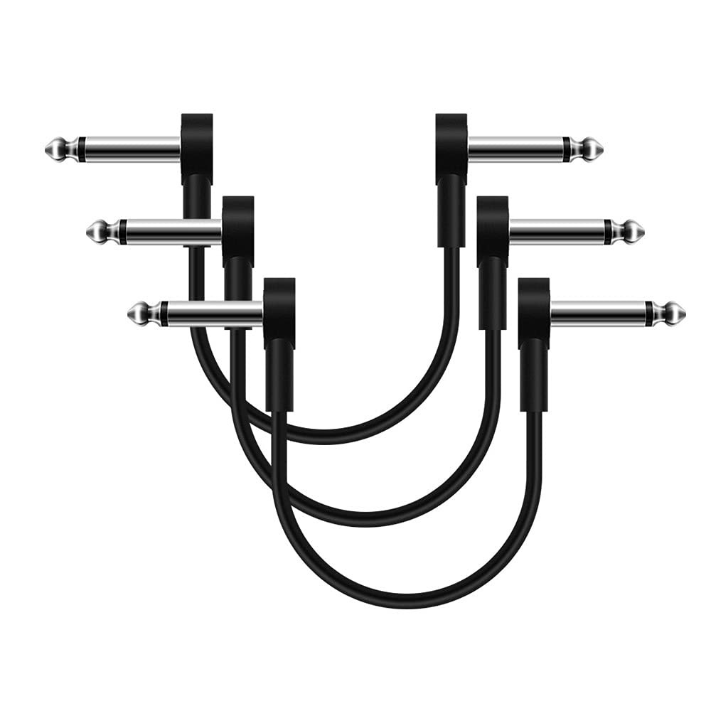 3 Pack 6 Inch Guitar Patch Cables 1/4" TS Flat Effect Guitar Pedal Patch Cables