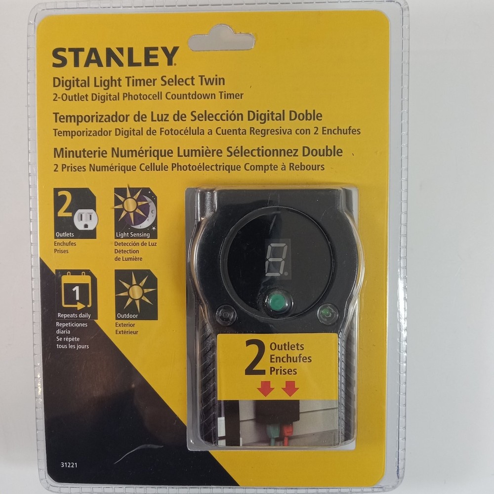 Stanley TM502 Digital Light Timer Select Twin 2-Outlet Photocell Timer