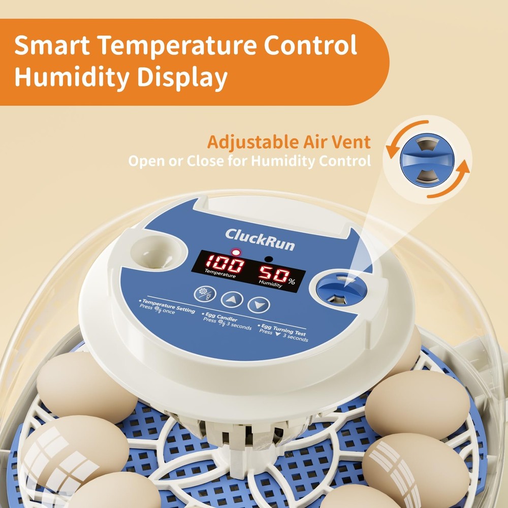 12 Egg Incubator Hatching Temperature Humidity Control Automatic Turning Candler