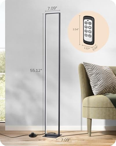 LED Floor Lamp, 55" Modern Minimalist Rectangular Corner Rectangular-Black