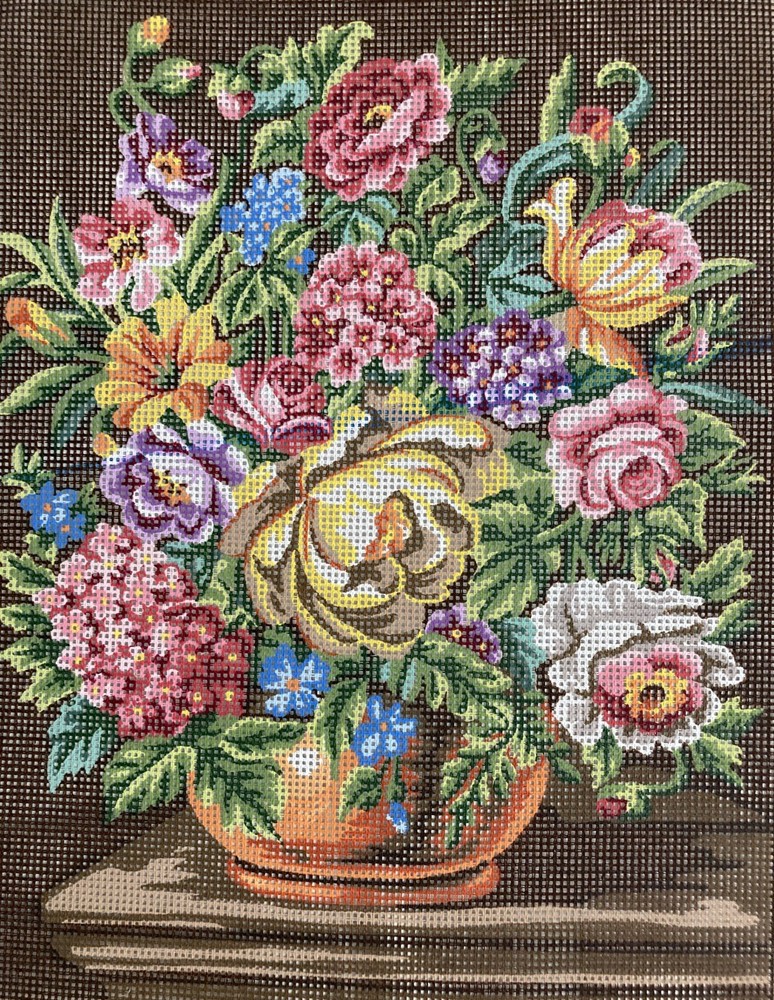 "Flowers" Printed Canvas or Threads Needlepoint Kit 40113
