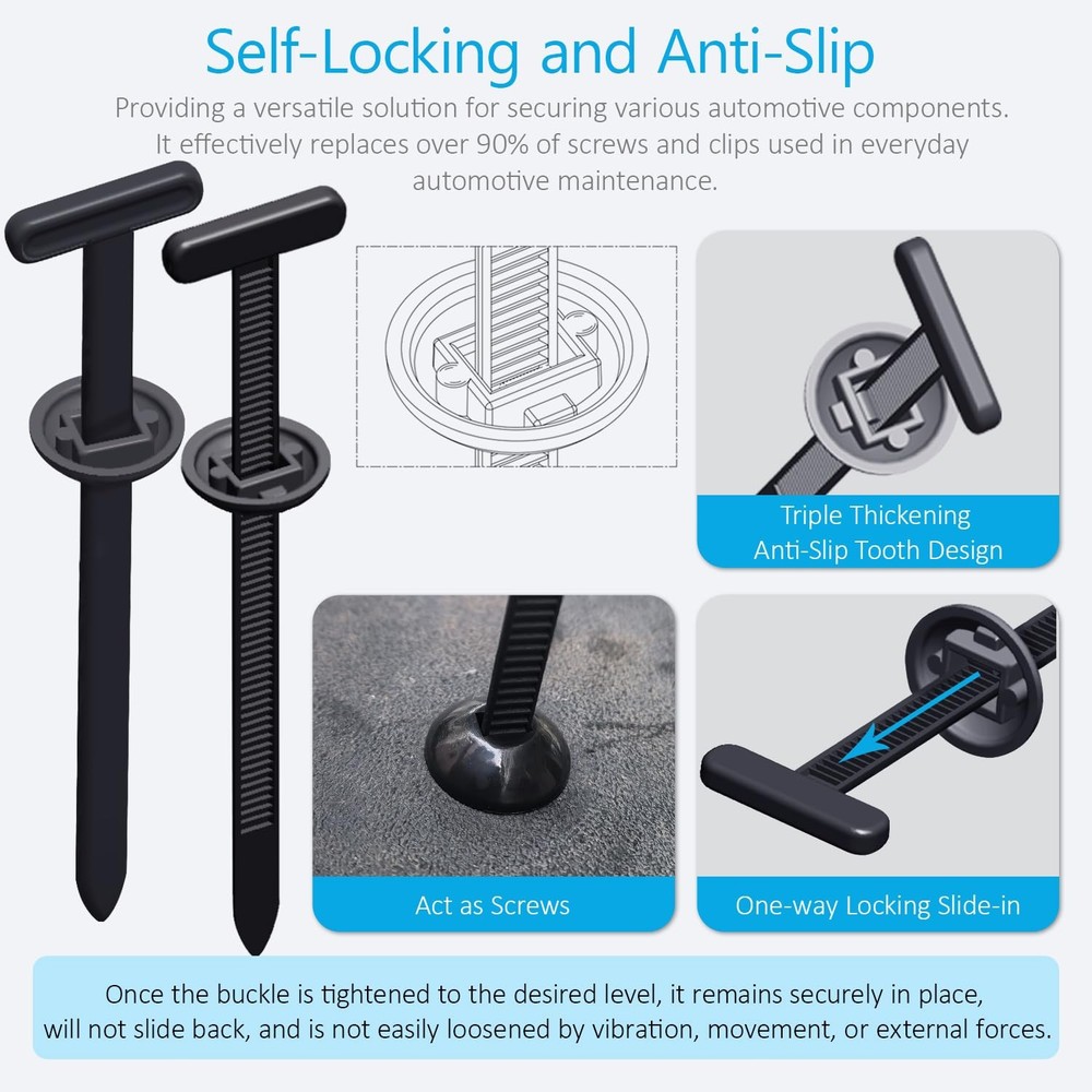 30PCS Nylon Universal Cable Tie Buckles, Multi-functional T Rivet Zip 30pcs