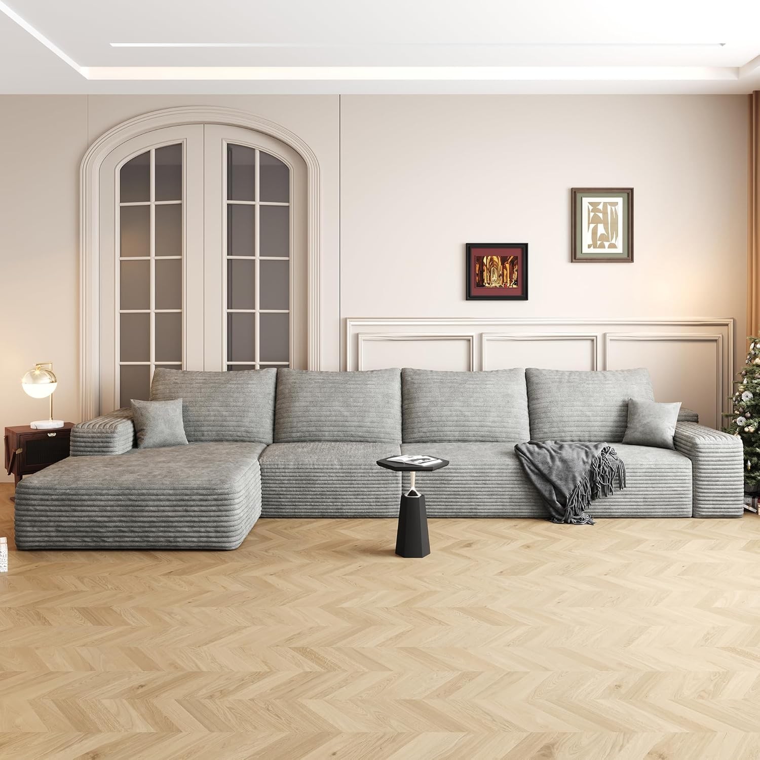 135" Corduroy Couch Sectional Sofa with Chaise L Shape Boneless Cloud Couches