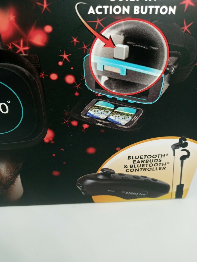 Utopia ReTrak 360 Degree 3D VR Headset Bundle Bluetooth Earbuds & Controller NIB
