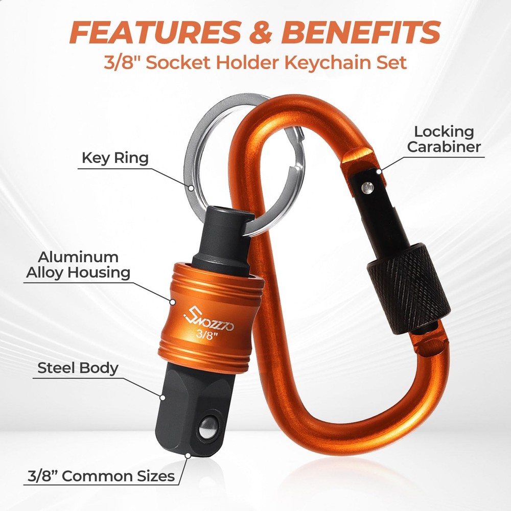 3PCS 3/8" Socket Holder Keychain Set,Drive Quick-Release Organizer with Locki...