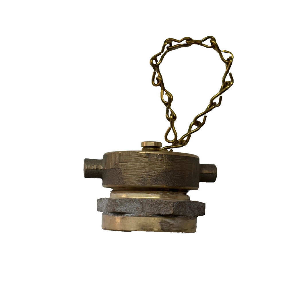 2.5" Brass FDC Set - Fire Hydrant Cap with Chain & Hex Nut Adapter Fitting - New