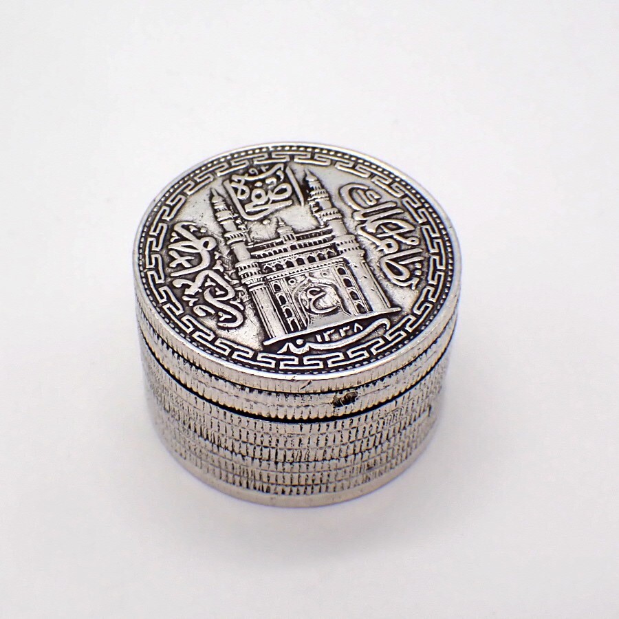 Arabic Silver Coin Stack Form Box Screw Lid