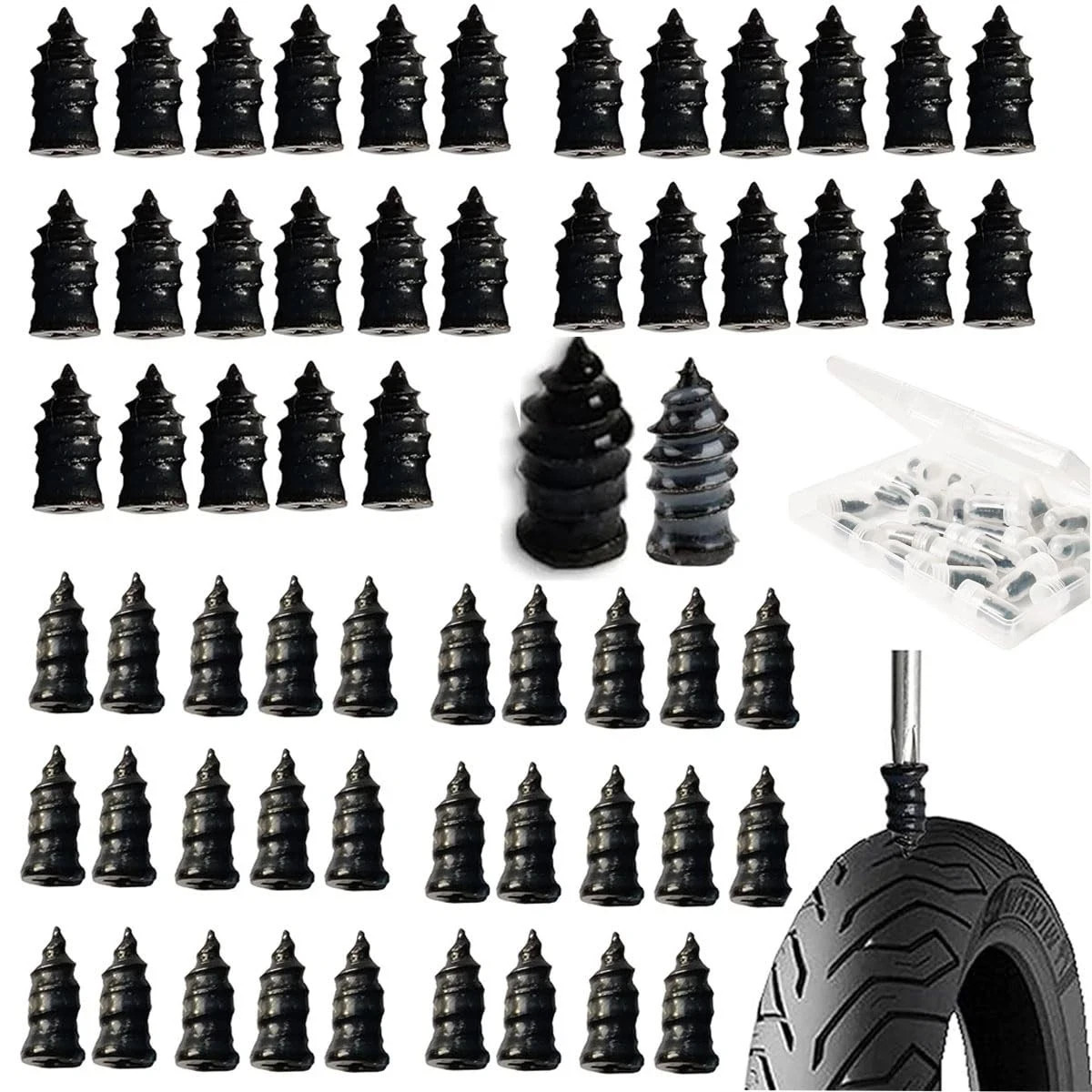 60Pcs Rubber Tire Nail Repair Kit Screw In Tire Plugs for Car Truck SUV Van