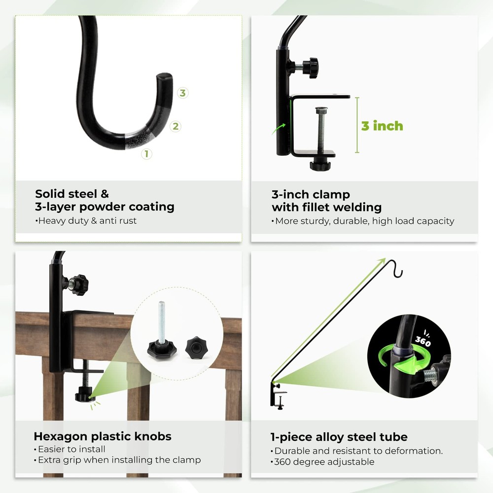 Deck Bird Feeder Hanger for Railing, 43in Deck Hook for Bird Feeder Pole, Stu...