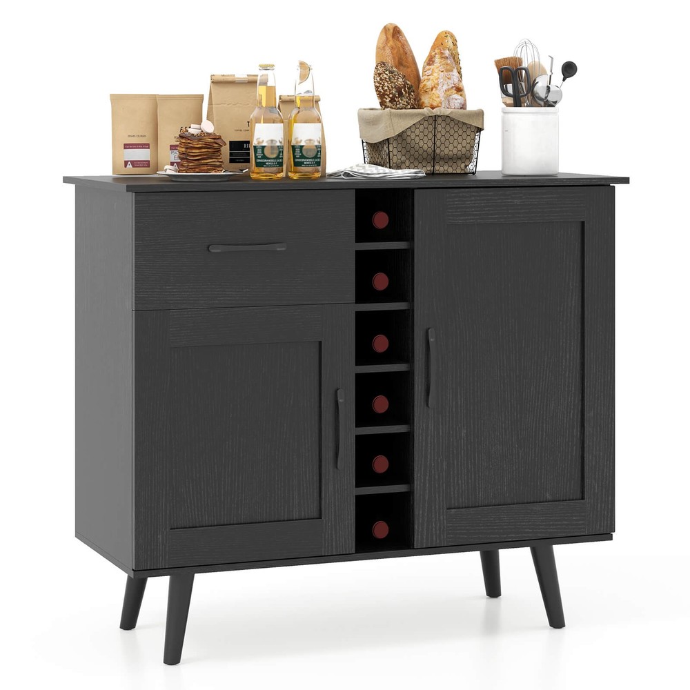 2-Door Wine Bar Cabinet Kitchen Sideboard Buffet w/ Drawer & Adjustable Shelves