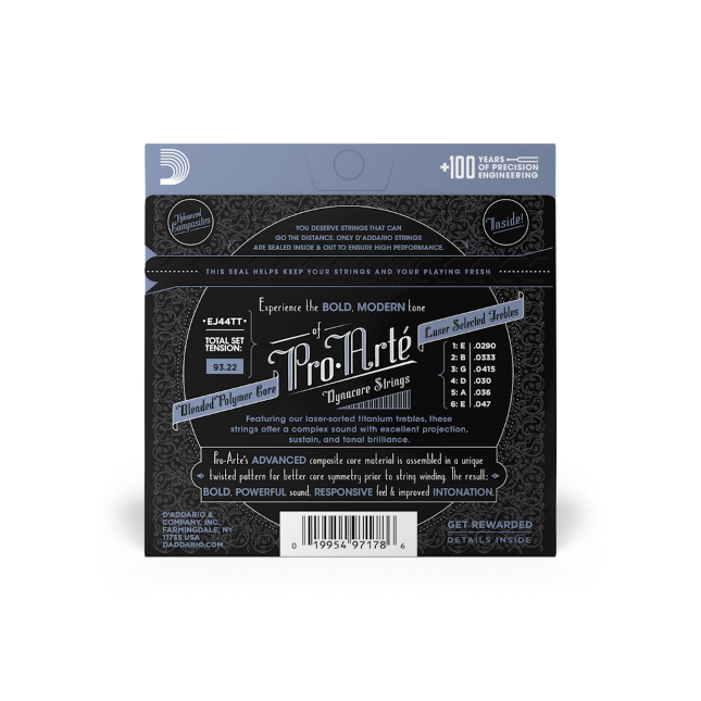 EJ44TT ProArte Dynacore Classical Guitar Strings, Titanium Trebles Extra-Hard