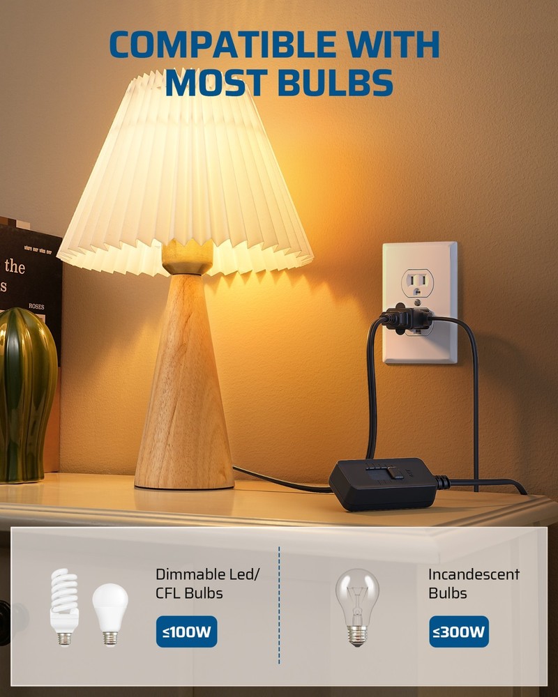 Plug in Light Dimmer for Table Lamp Bedside LED Bulbs Slide Control Switch