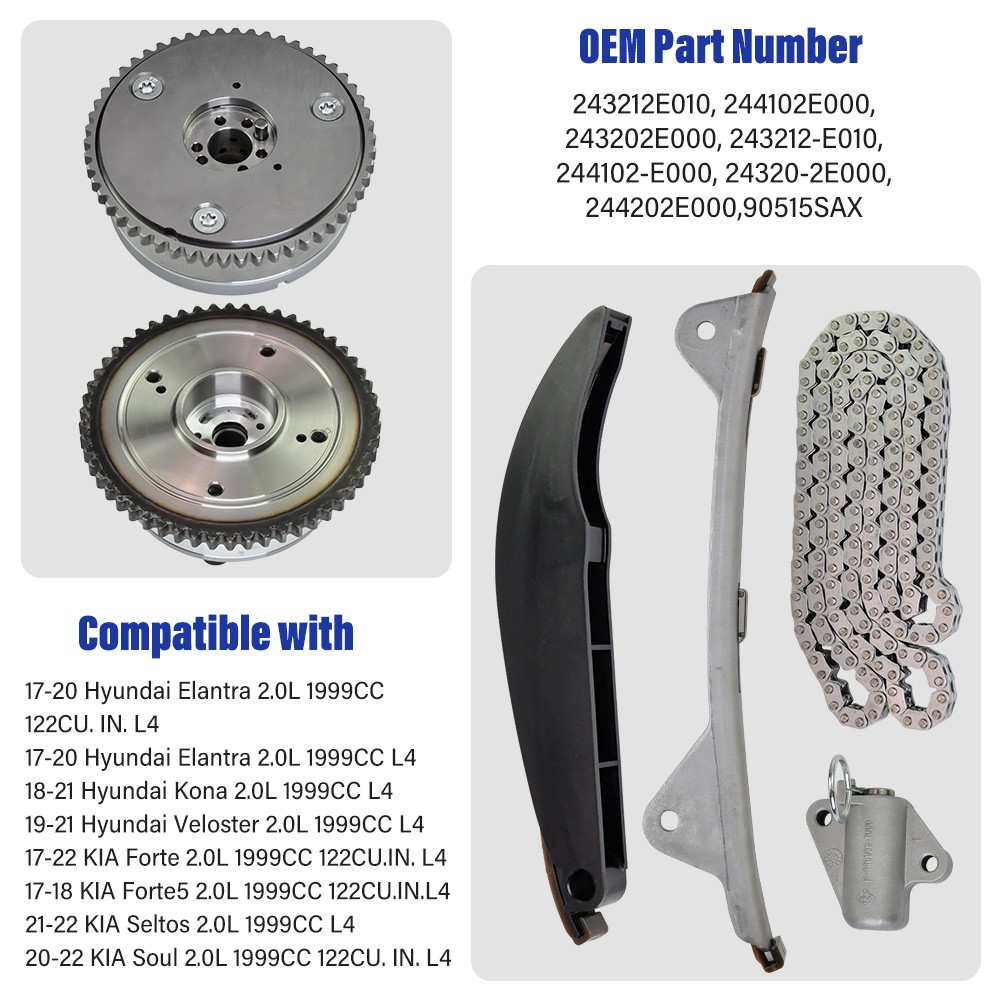 Timing Chain Kit with VVT Camshaft Gears for 2017-2021 Hyundai Elantra Kona 2.0L