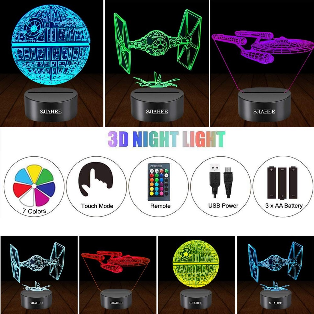 3D Star Wars Lamp -3 Patterns Night Light with Timing Remote Control and 16 C...