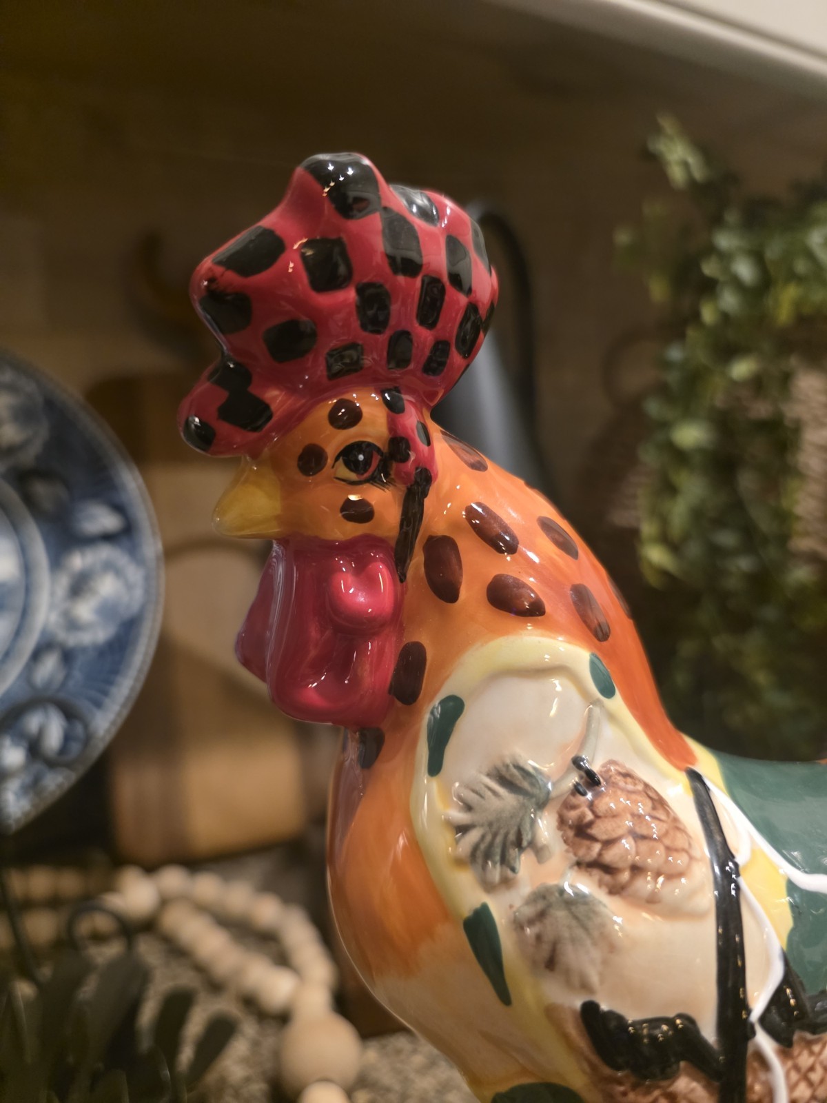 Rare Sharon Neuhaus Poultry In Motion Rocky Mountain Ceramic Rooster Fishing