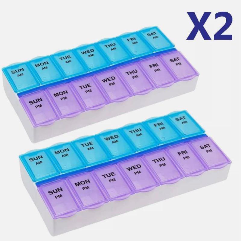 2 Pack Weekly Pill Box Organizer Twice a Day 7 day AMPM Organizer Case Medicine