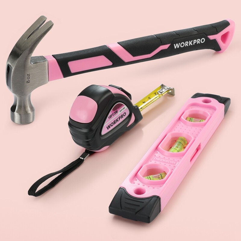 WORKPRO 75PCS Pink Tools Set Rotatable Cordless Screwdriver&Household Tool Kit