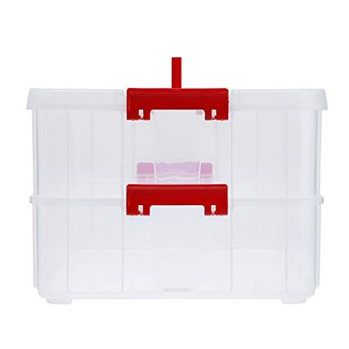 2 Layer Stack & Carry Box, Plastic Multipurpose Portable Storage Container Red