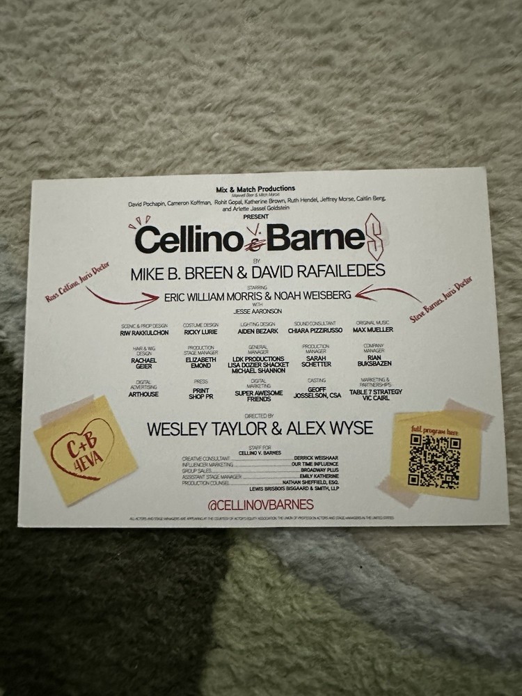 Cellino V. Barnes Off Broadway Show Program