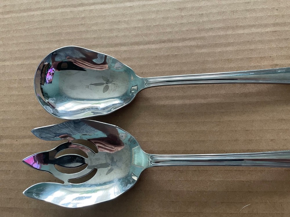 Vintage 1999 REED & BARTON Oval Thread Salad Serving Set 2pcs