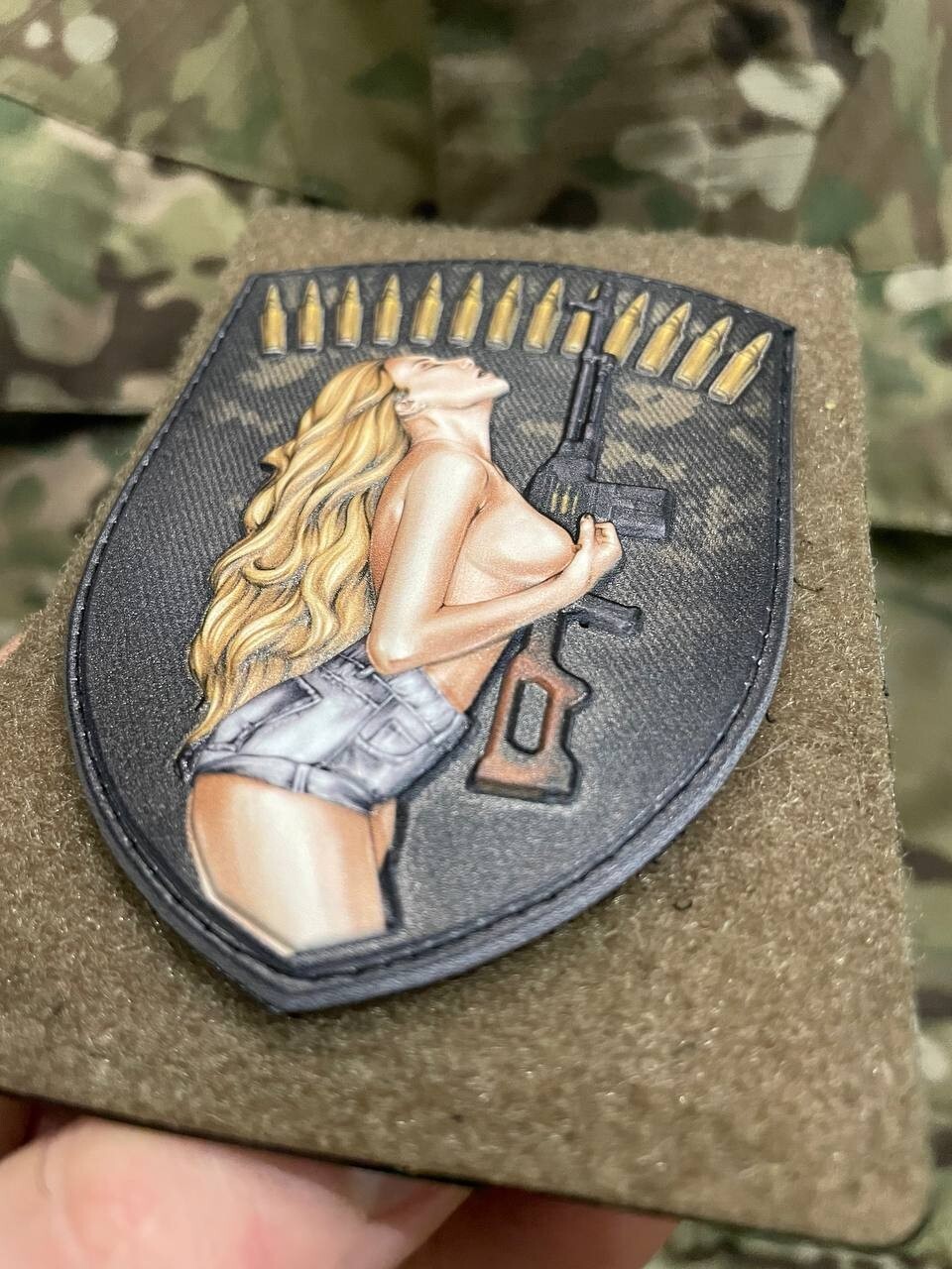 Morale Army Patch Nude Blonde Girl with AK Pixel Tactical Badge Hook PVC 3 D