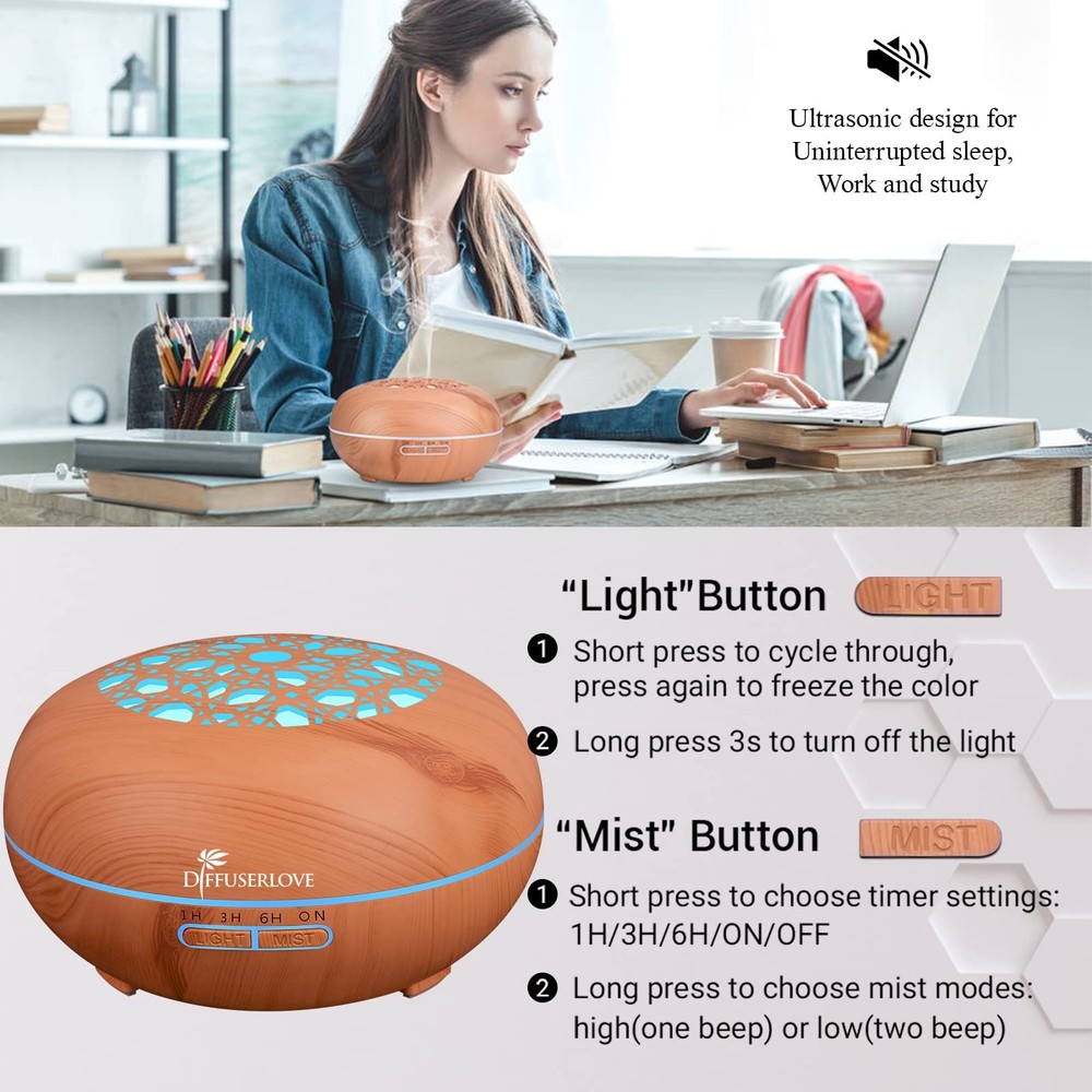 Diffuserlove Essential Oil Diffuser 550ML Remote 8 Piece Set, Yellow