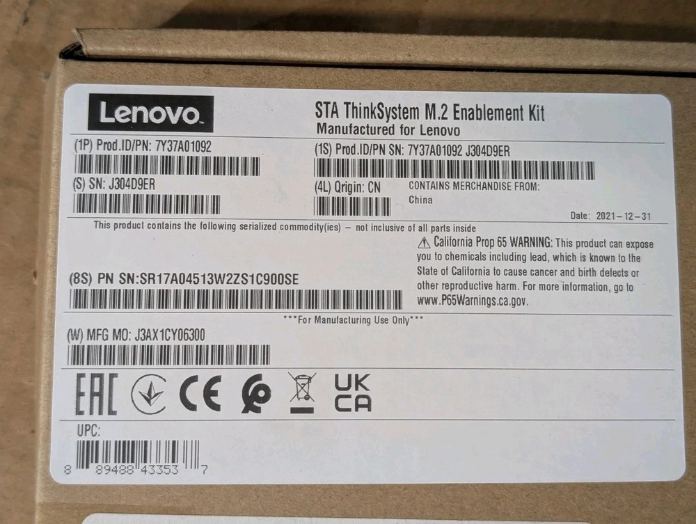 7Y37A01092 THINKSYSTEM M.2 ENABLEMENT KIT SINGLE M.2 ADAPTER BACKPLANE 01KN511