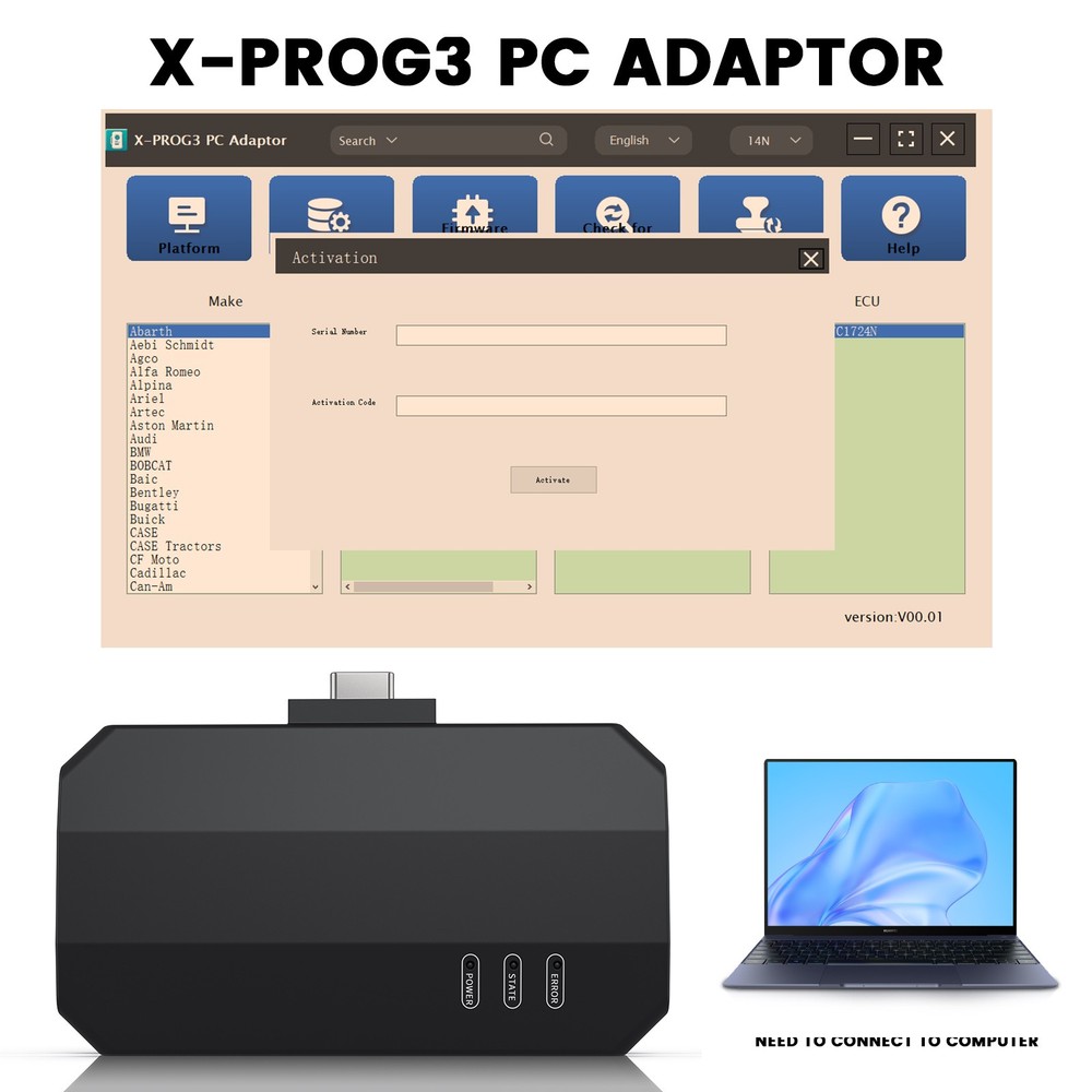 Launch X431 X-PROG3 PC Adapter IMMO E-CU Programming Data Validation USB XProg3
