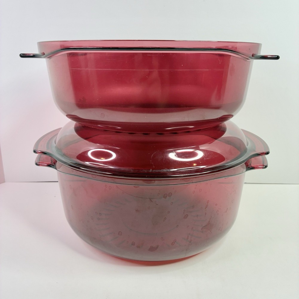 4 pc Tupperware Microwave Stack Cooker/Steamer Cranberry USA VTG *READ*