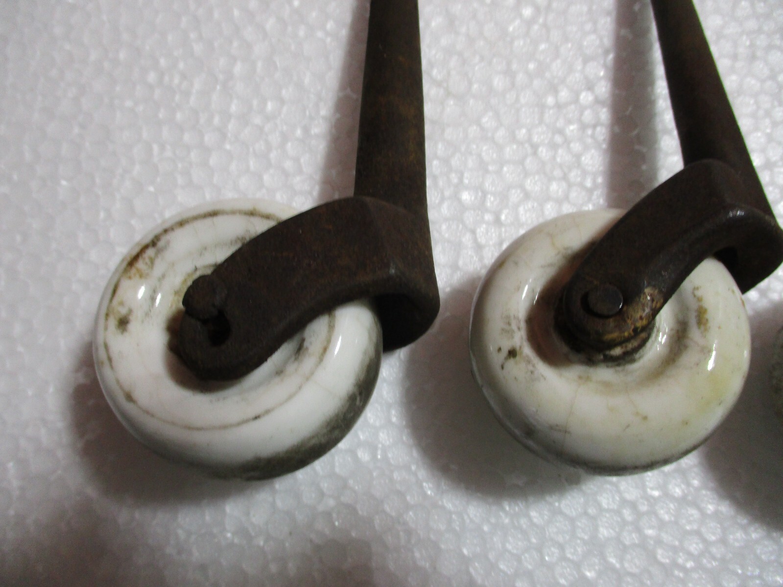 5 LARGE Antique Furniture Porcelain Caster Wheels Steel Pins NON MATCHING!!!