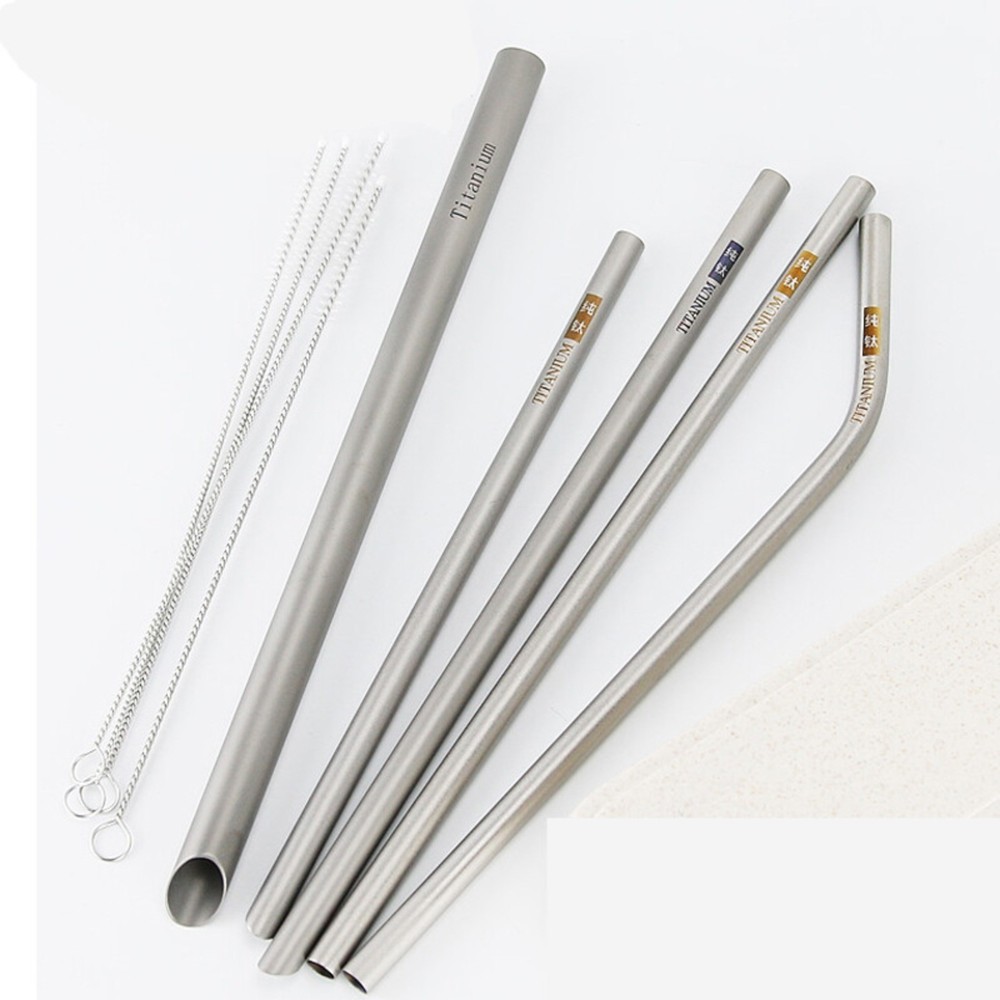 Titanium Alloy Drinking Straw +Cleaning Brush Portable Outdoor Tableware EDC Too