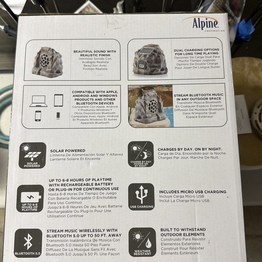 Alpine Corporation Weather-resistant Bluetooth Solar-Powered Grey