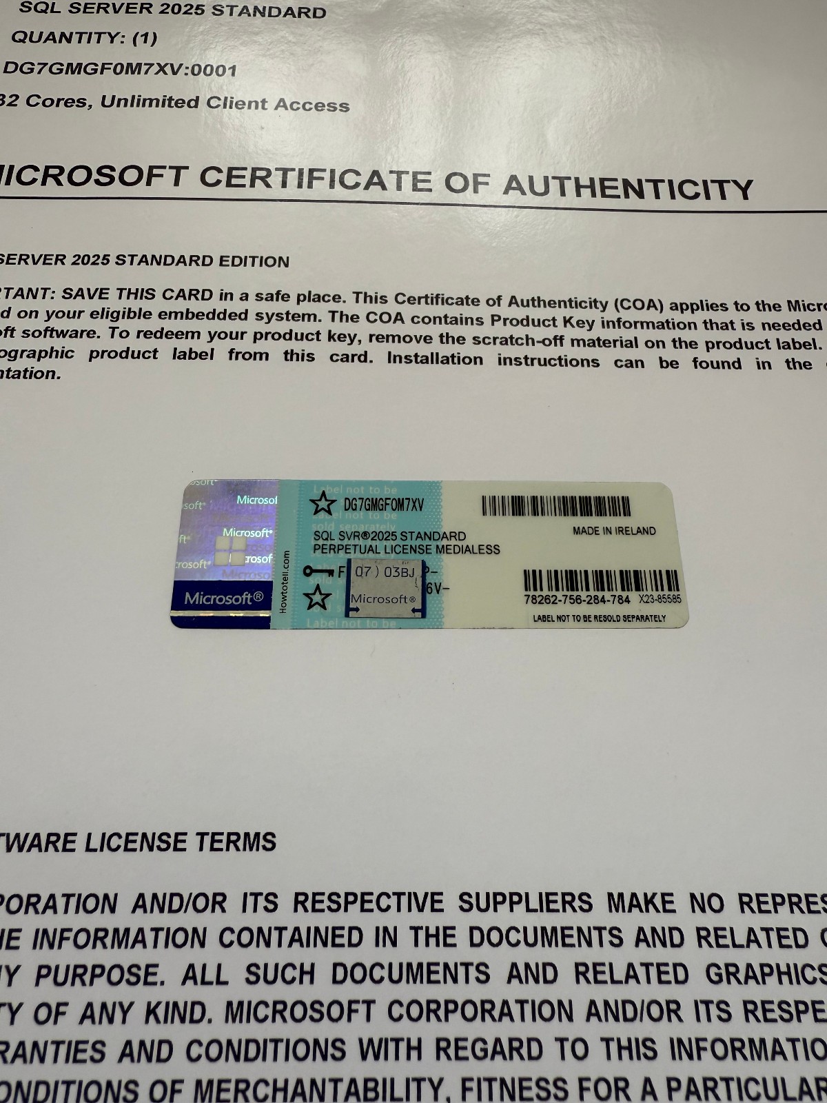 Microsoft SQL Server 2025 Standard 32 Core Unlimited User CALs CoA Authentic
