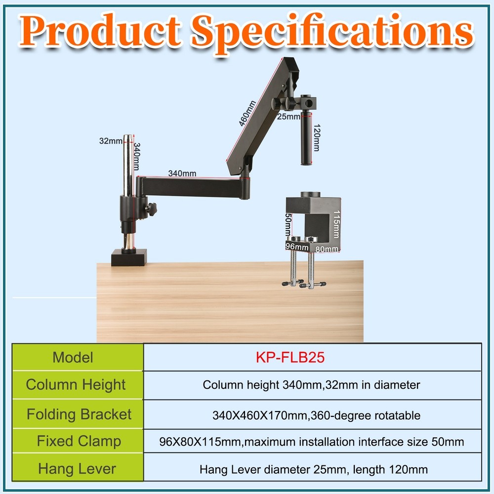 KOPPACE Microscope Folding Bracket 50mm Fixing clip Suspension rod diameter 25mm