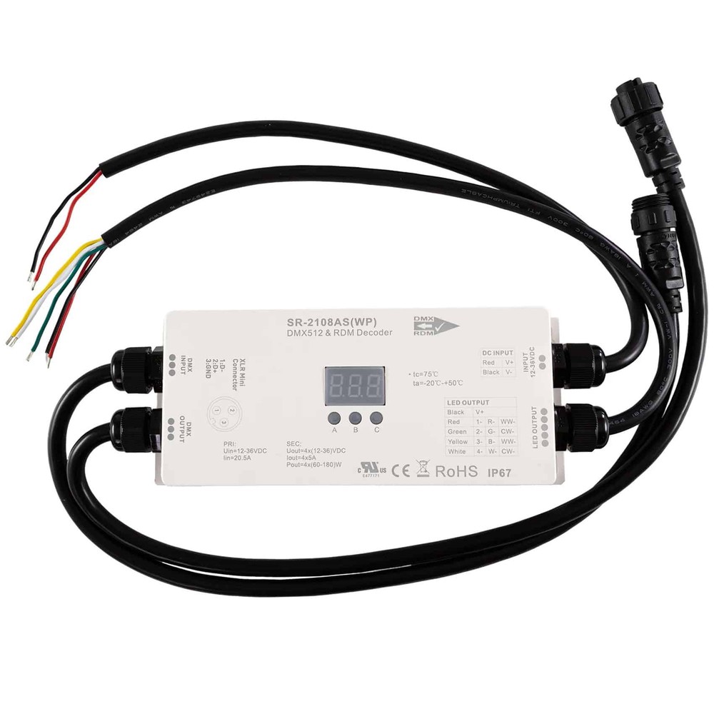 SIRS-E LED DMX RDM Waterproof Decoder 4 Channel RGB RGBW Decoder 5A/CH,12-36V DC